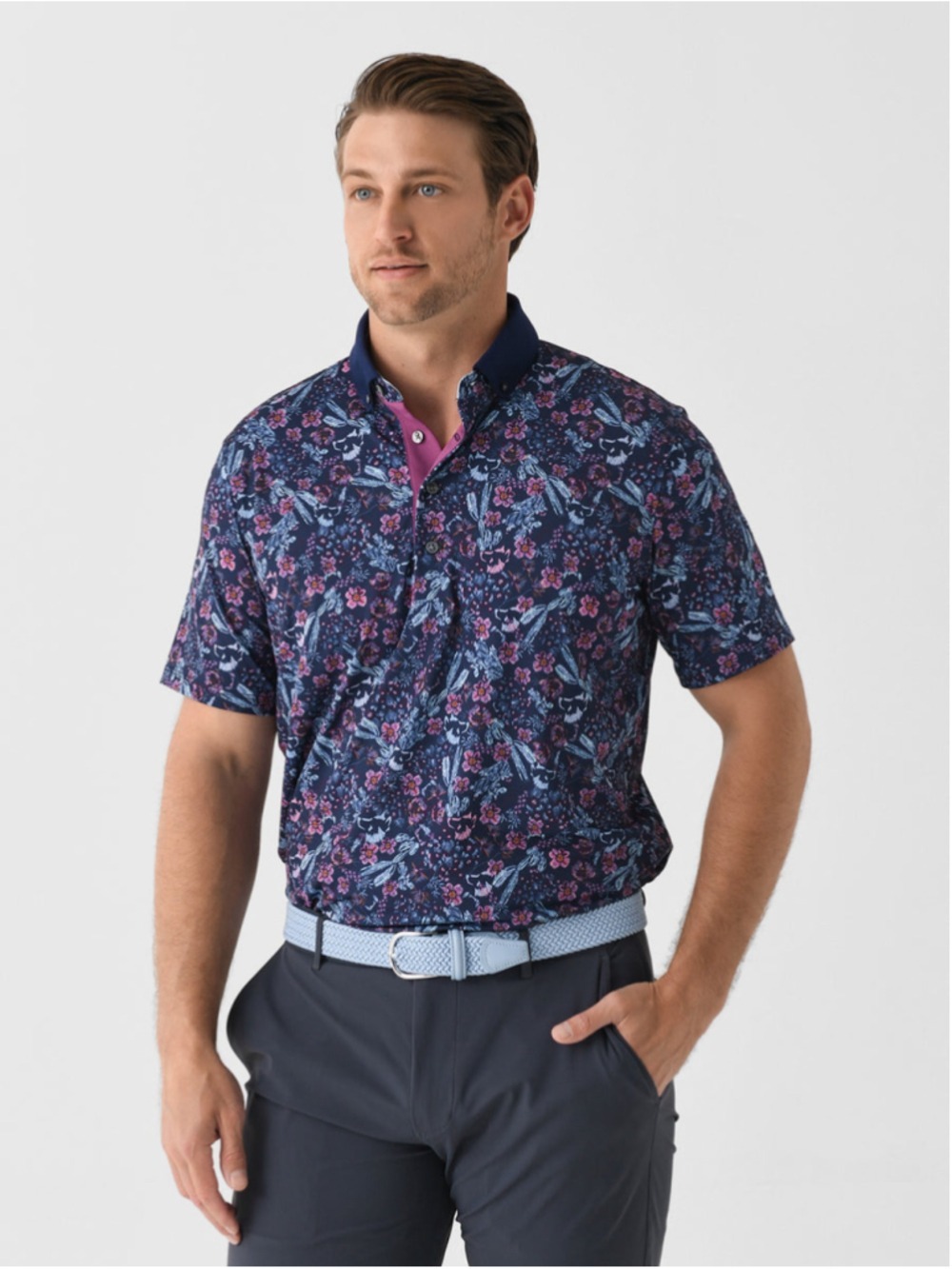 Men's Greyson Desert Floral Polo Shirt Navy Pink Size XL